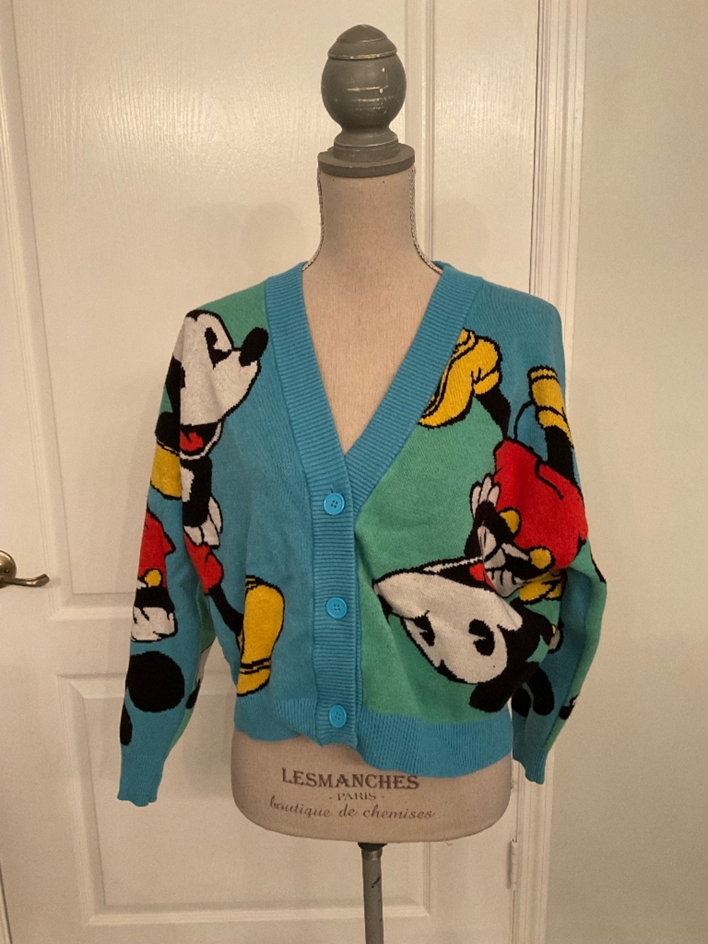Disney Parks Mickey Mouse Blue Sweater Cardigan Long Sleeves Size M